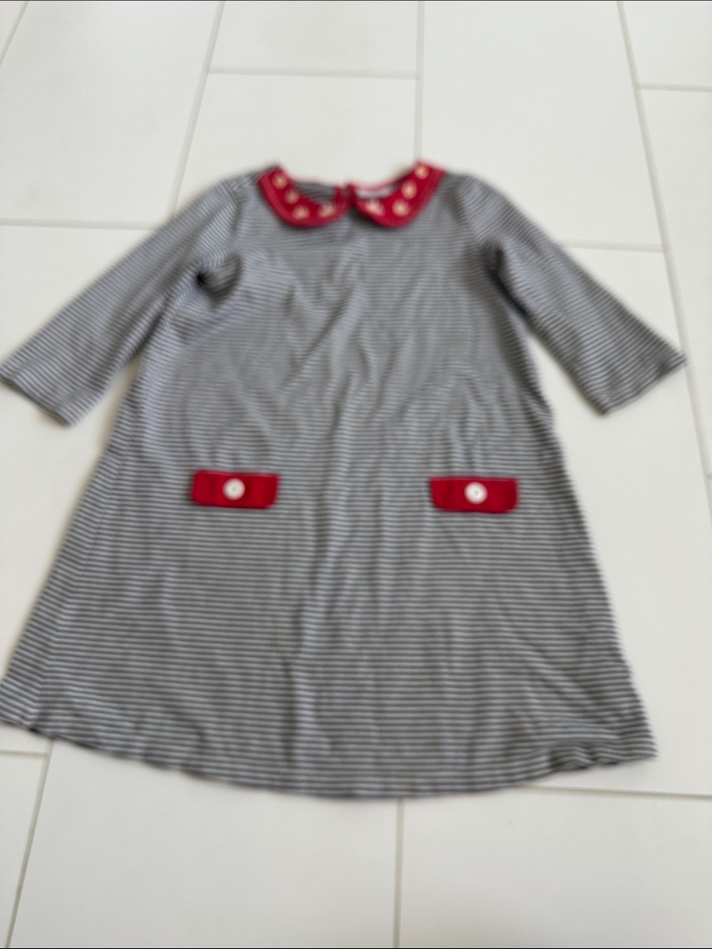 Hanna Andersson Girls' Red-Accent Striped Dress 10 140